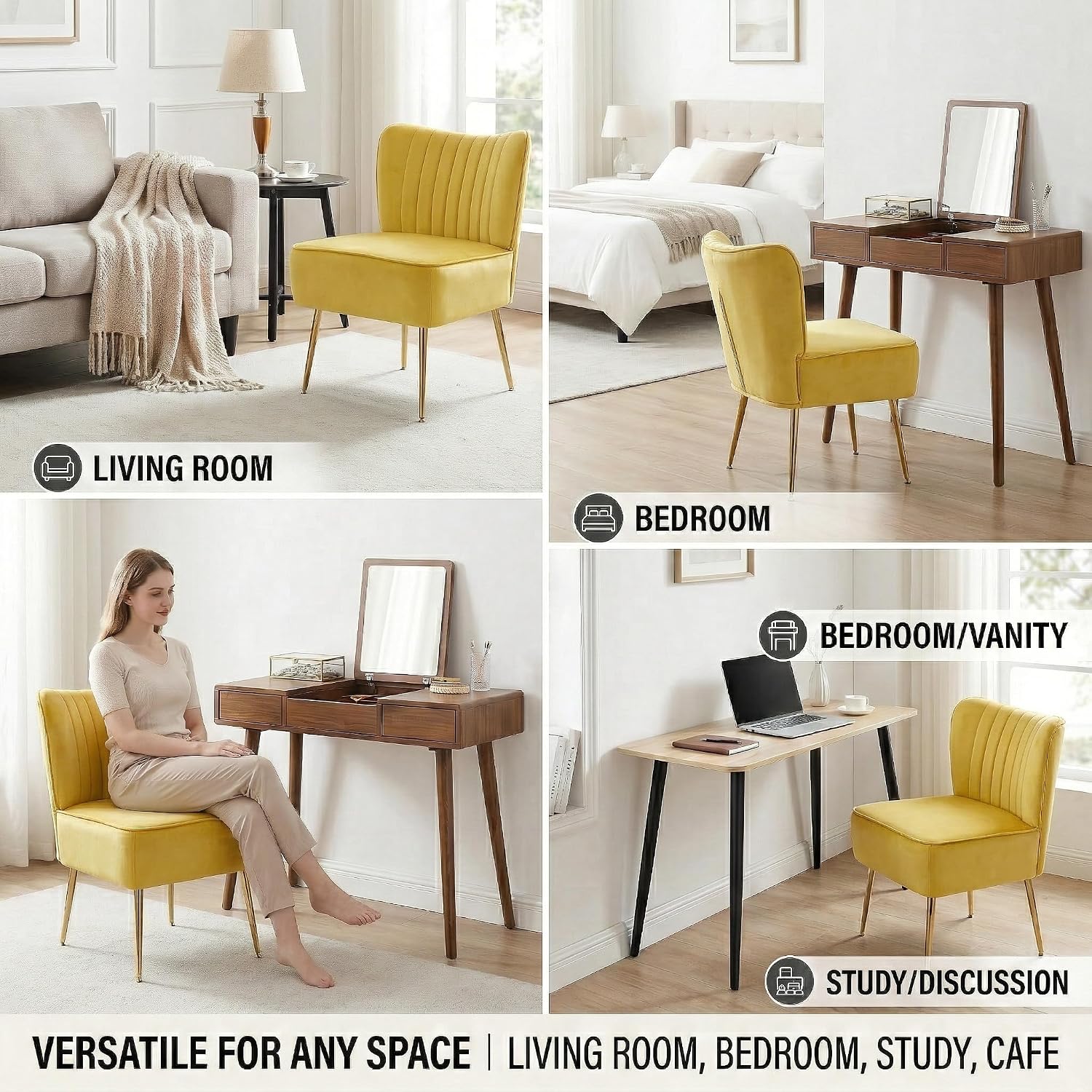 Yellow Velvet Armless Slipper Accent Chair