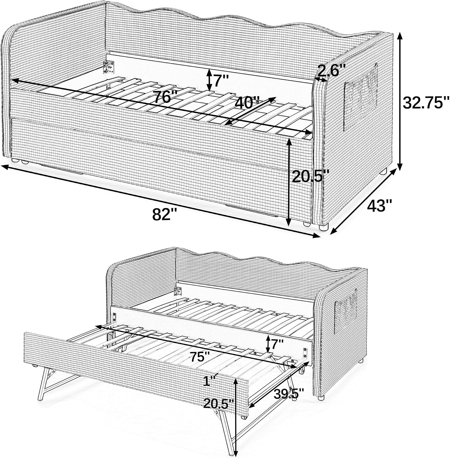 Pink Wavy Back Daybed with Convertible Trundle