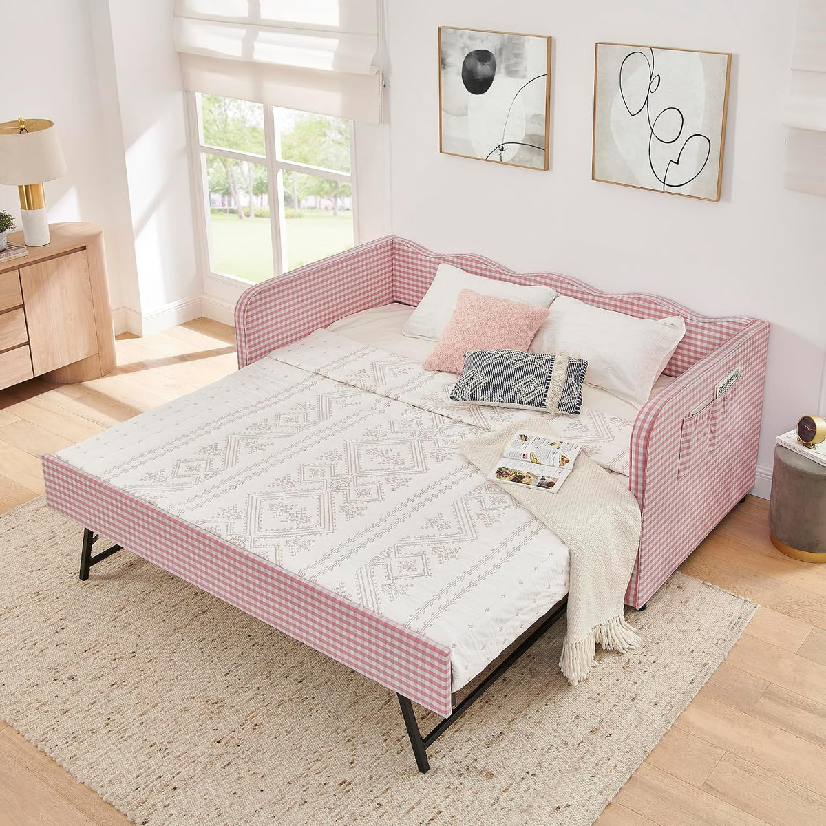 Pink Wavy Back Daybed with Convertible Trundle