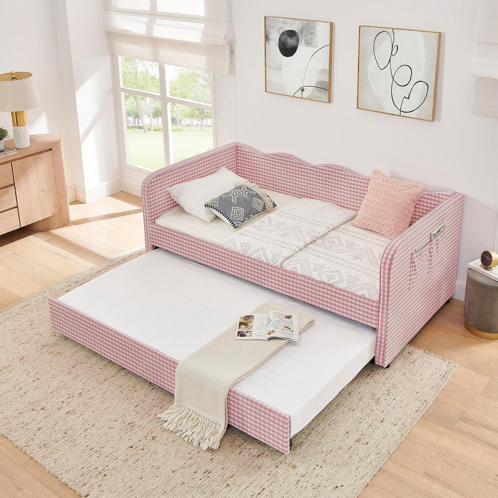 Pink Wavy Back Daybed with Convertible Trundle