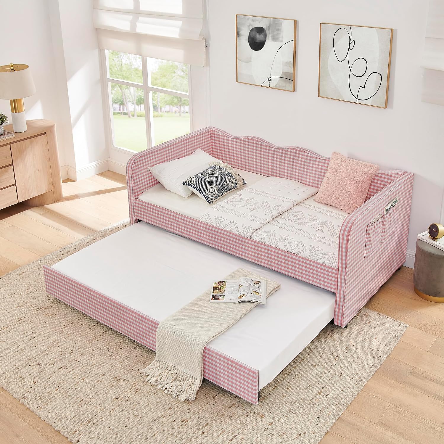 Pink Wavy Back Daybed with Convertible Trundle