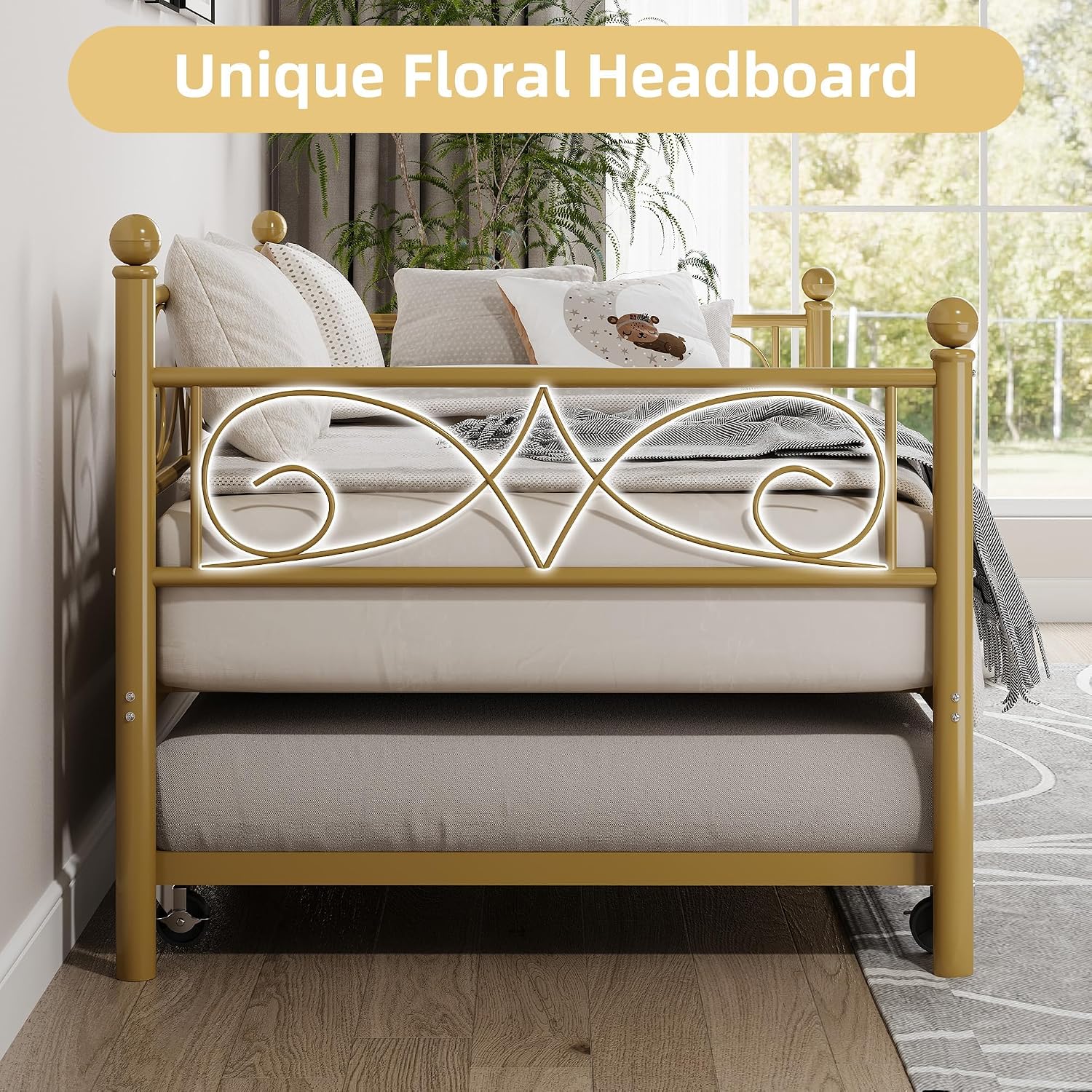 Gold Metal Daybed with Trundle