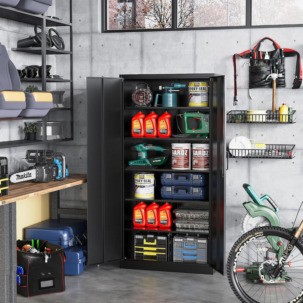 Black Lockable Metal Garage Storage Cabinet