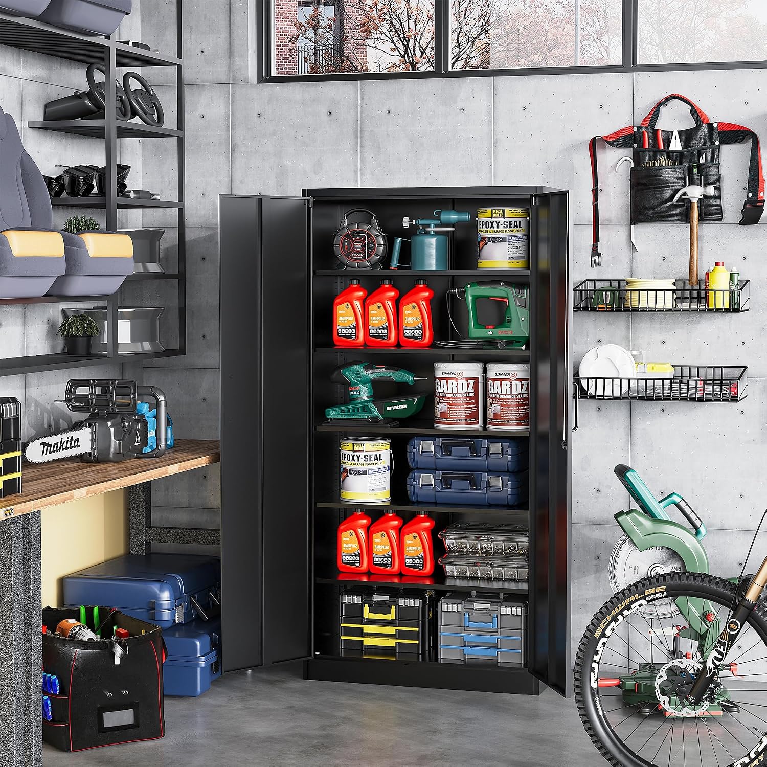 Black Lockable Metal Garage Storage Cabinet
